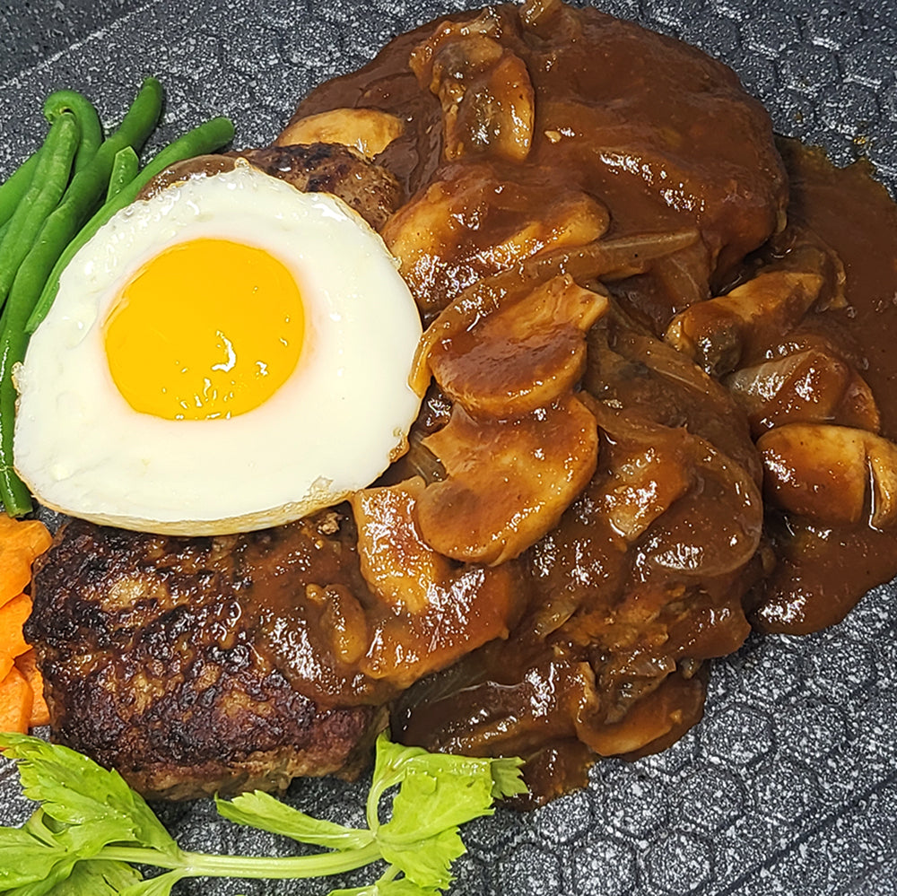 Hambak-seuteikeu (Korean-style hamburger steak) – housemade served and plated | Banchan365