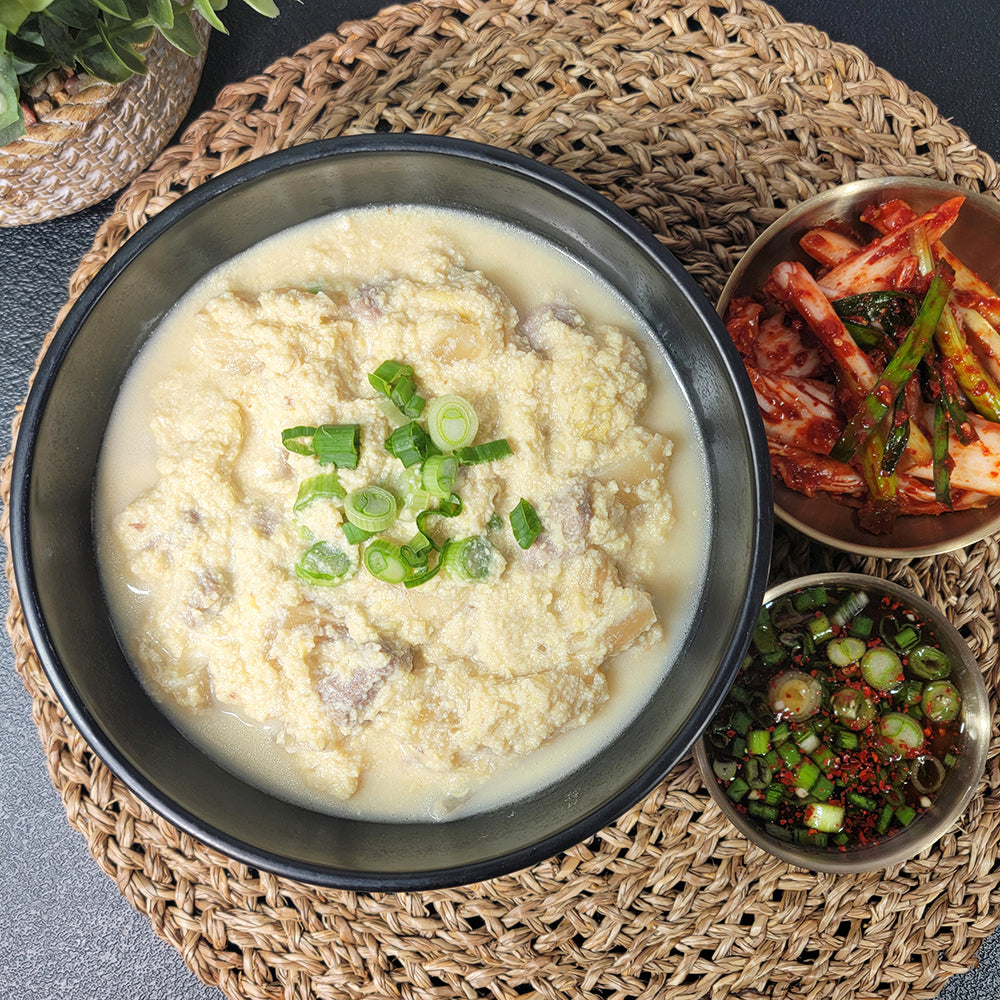 Close-up view of Kongbiji-jjigae (Korean ground soybean stew with pork) | Banchan365