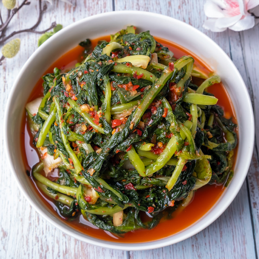 Yeolmu-kimchi (Korean young summer radish kimchi) served and plated | Banchan365
