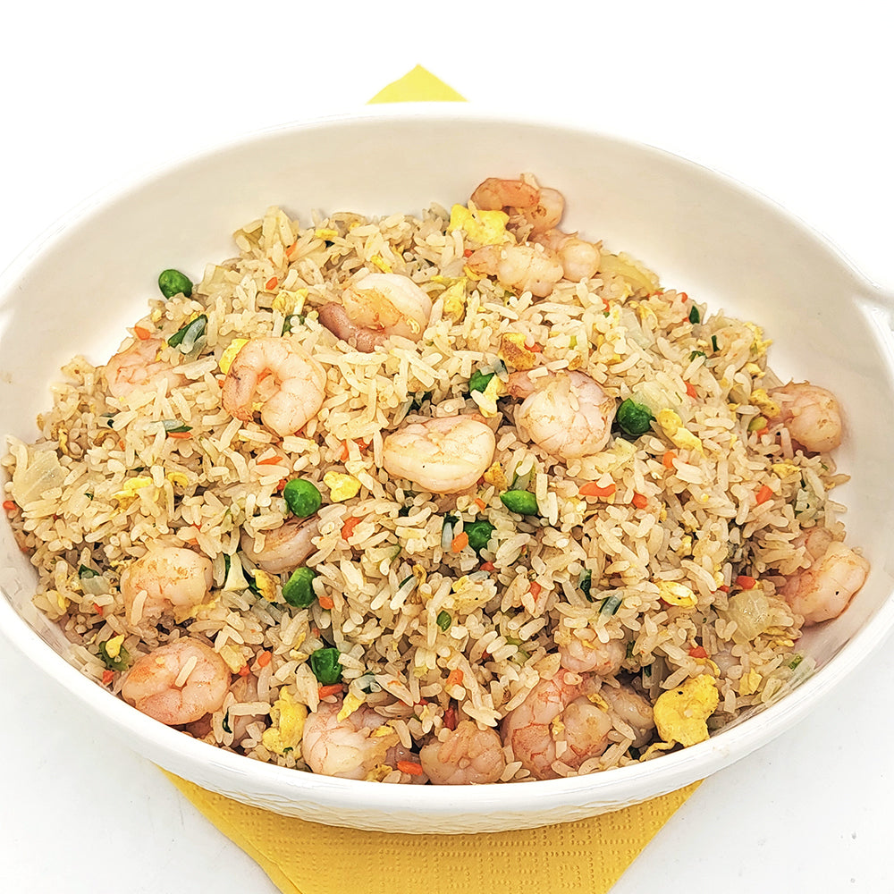 Close-up view of Saeu yachae-bokkeumbap (Korean shrimp vegetable fried rice) | Banchan365