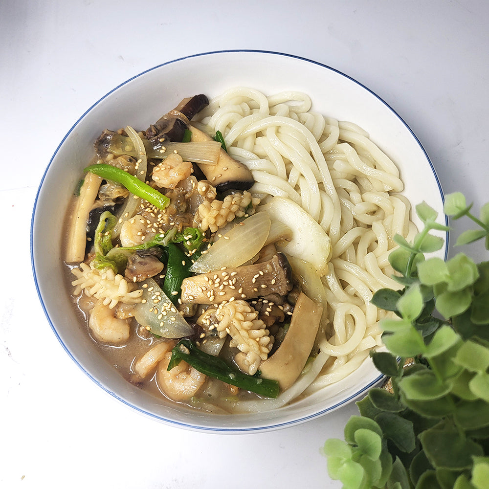 Haemul-bokkeum (Korean special stir-fried seafood) served and plated | Banchan365