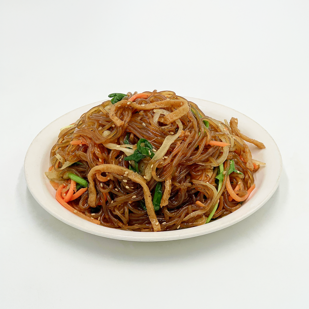 Close-up view of Eomuk japchae (Korean fish cake glass noodle stir-fry) | Banchan365