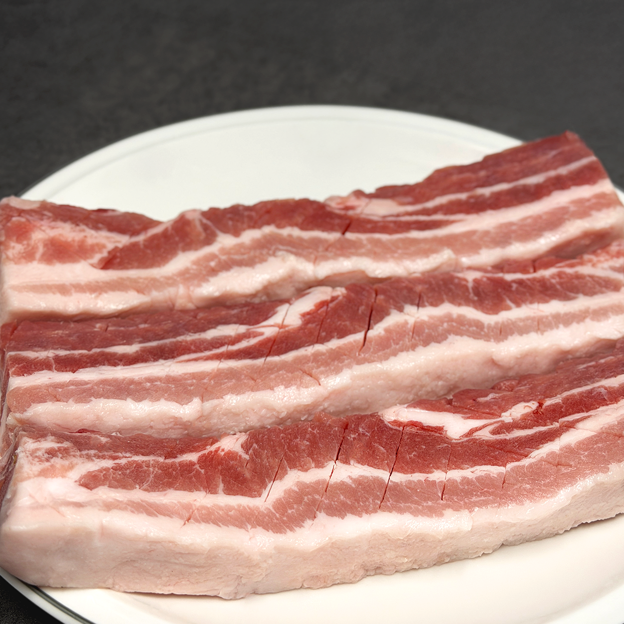 Berkshire samgyeopsal (Korean knife-cut pork belly) – 1.5 lb thick cut served and plated | Banchan365