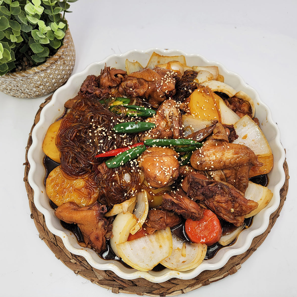 Andong jjimdak (Korean braised soy chicken, Andong style) – sweet and savory served and plated | Banchan365