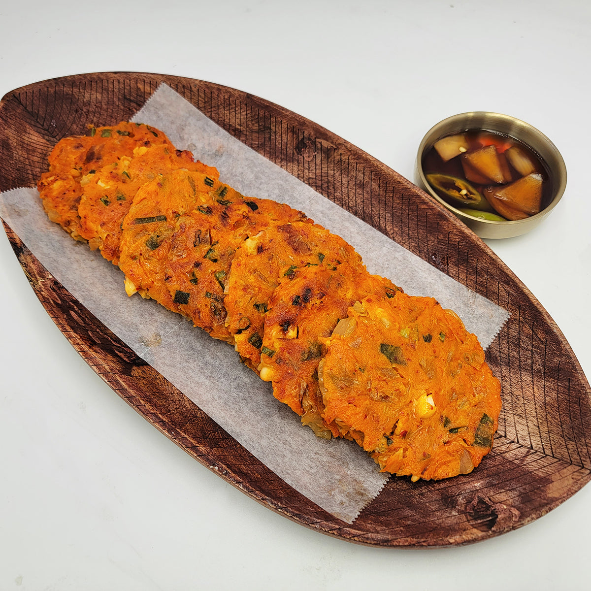 Ojingeo kimchi-jeon batter (Korean squid kimchi pancake mix) served and plated | Banchan365