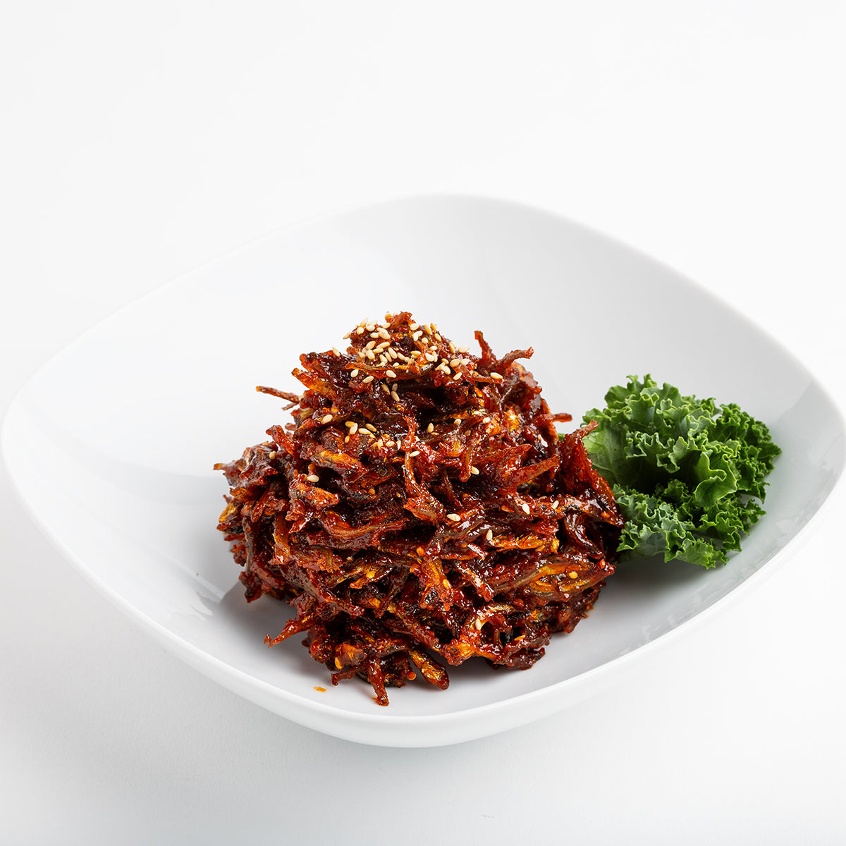 Gochujang myeolchi-bokkeum (Korean spicy stir-fried anchovies) – small family size served and plated | Banchan365
