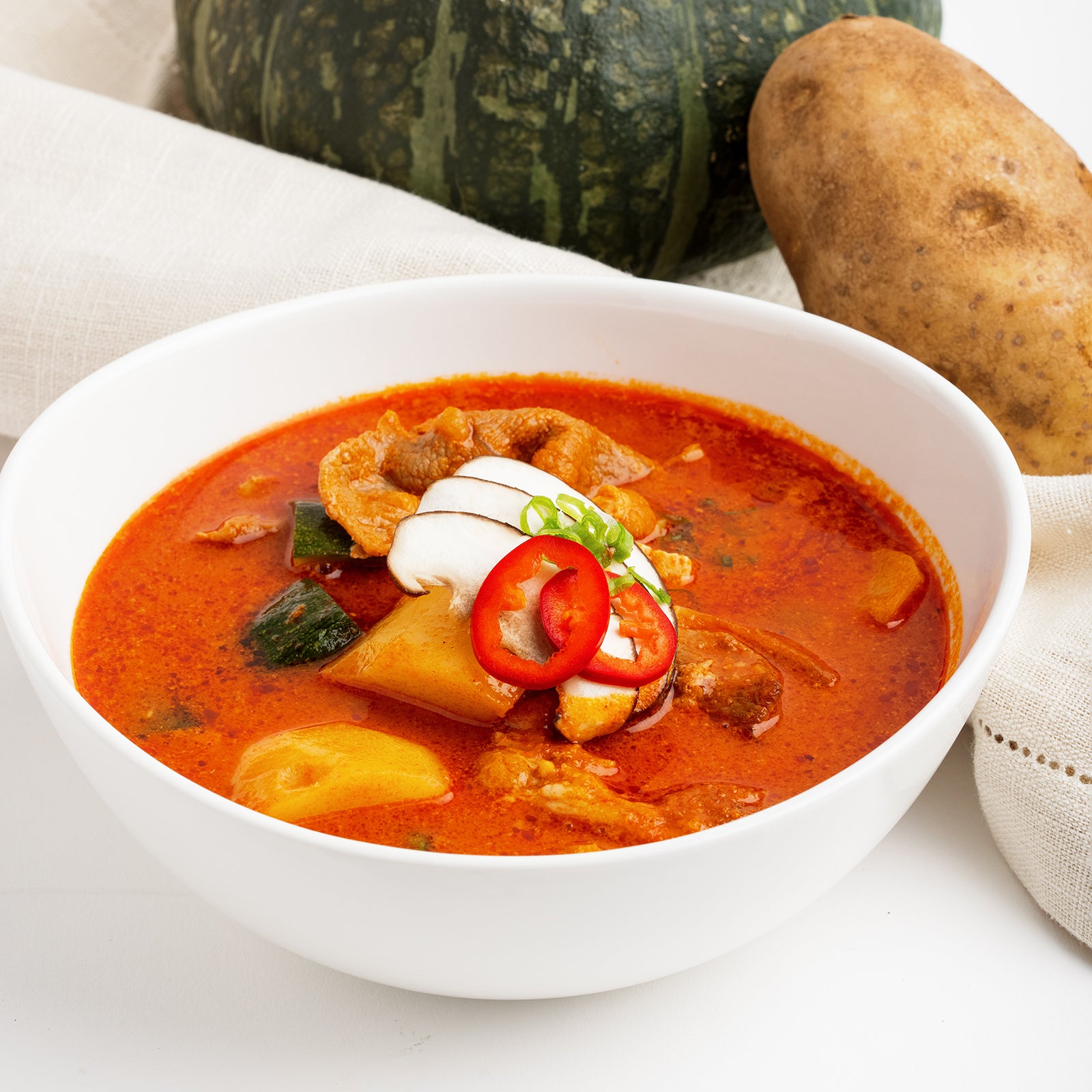 Close-up view of Dwaeji gochujang-jjigae (Korean pork red pepper paste stew) | Banchan365