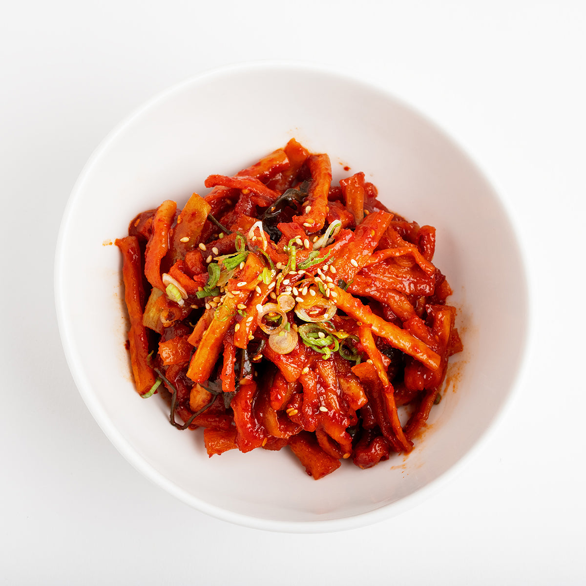 Mumallaengi-muchim (Korean seasoned dried radish salad) – small family size served and plated | Banchan365