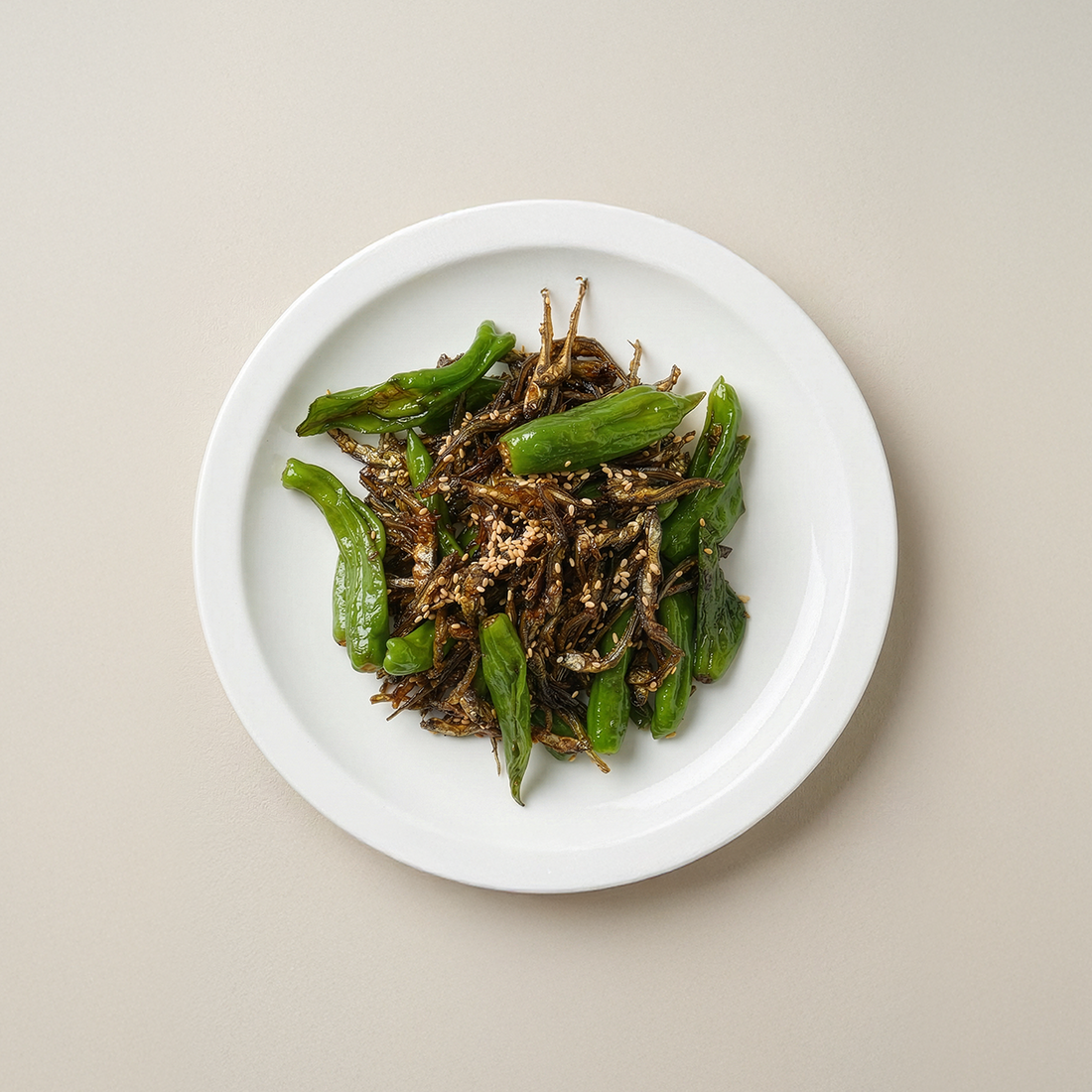 Kkwarigochu myeolchi-bokkeum – Korean stir-fried anchovies with shishito peppers | Banchan365