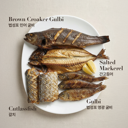 Close-up view of Jagalchi market assorted grilled fish – Korean fish platter, Busan market style | Banchan365
