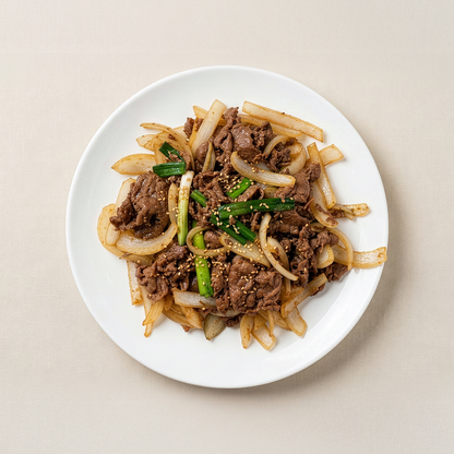 Close-up view of Bulgogi (Korean marinated beef) – sweet soy BBQ, 1.5 lb | Banchan365