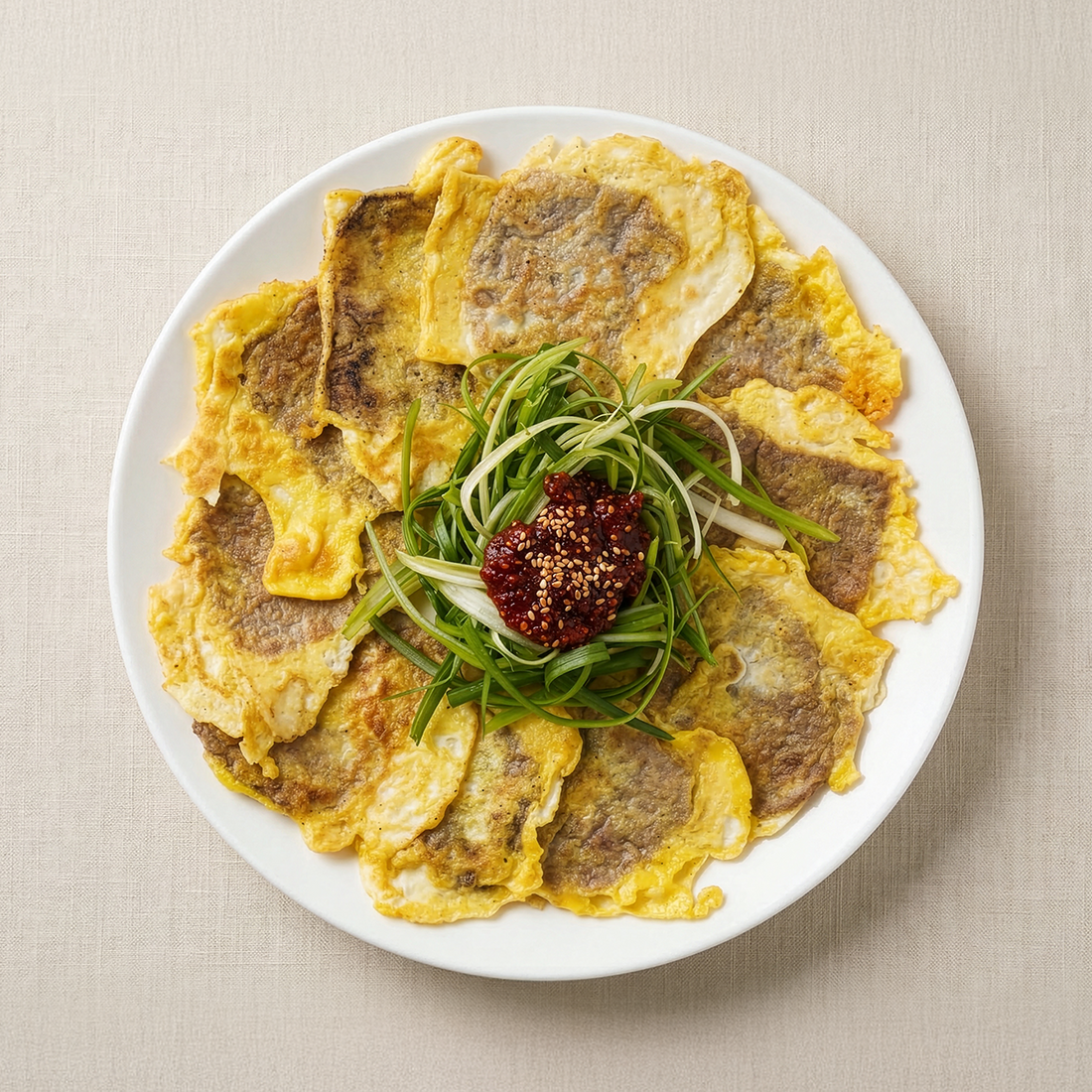 Sogogi yukjeon with pa-muchim (Korean beef pancake with green onion salad) | Banchan365