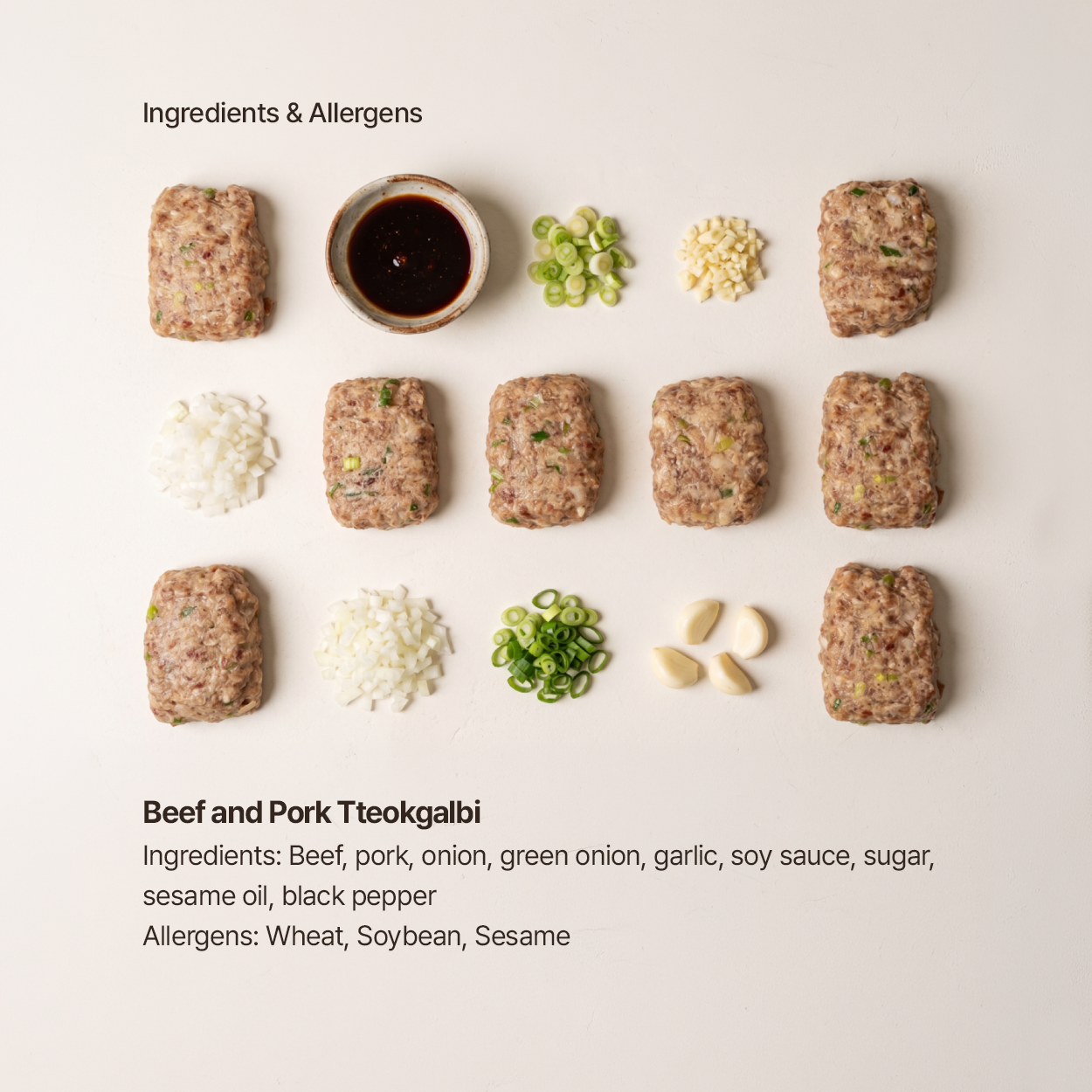 Ingredients for Songjeong-style Korean beef and pork tteokgalbi | Banchan365