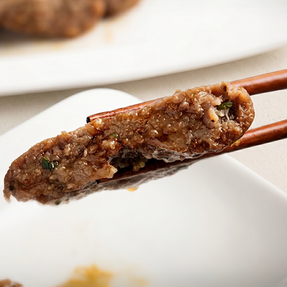 Close-up of Songjeong-style Korean beef and pork tteokgalbi | Banchan365