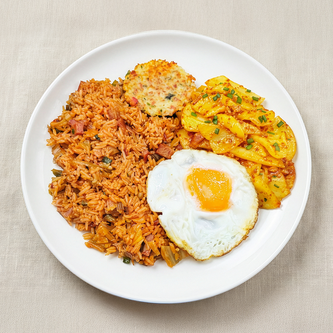 Close-up view of Korean kimchi Spam fried rice frozen lunchbox | Banchan365