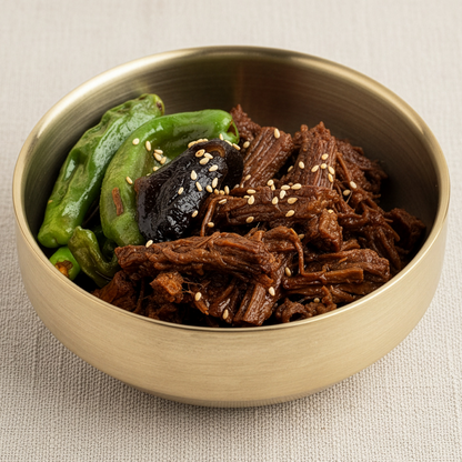 Close-up view of Sogogi jangjorim (Korean soy-braised beef) – large size | Banchan365