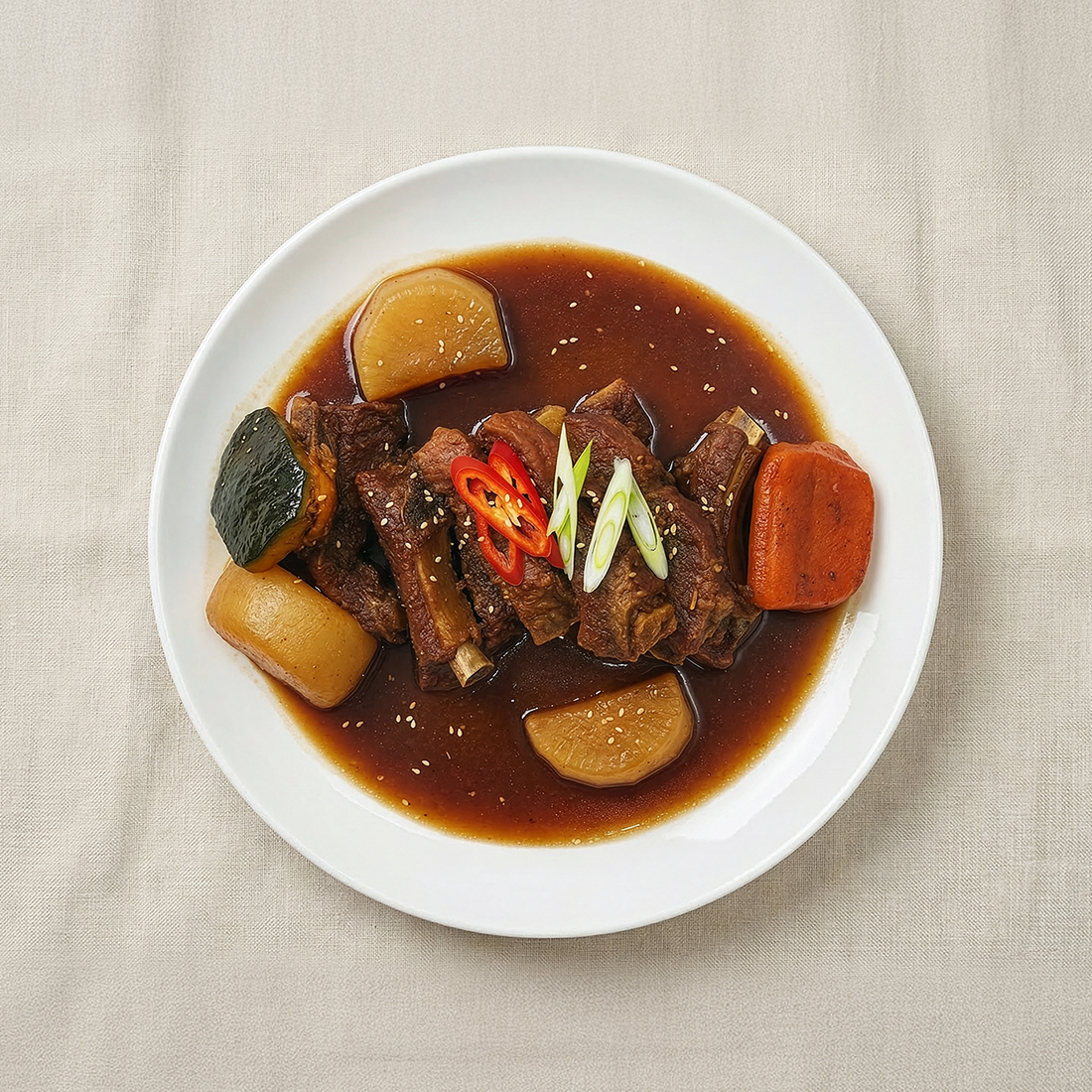 Ganjang dwaeji-galbi-jjim (Korean soy-braised pork ribs) | Banchan365