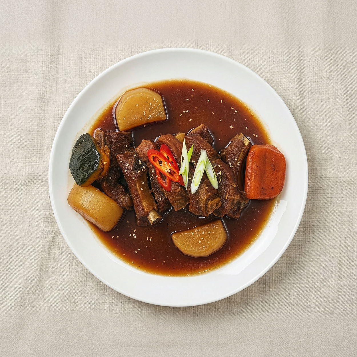 Ganjang dwaeji-galbi-jjim (Korean soy-braised pork ribs) | Banchan365