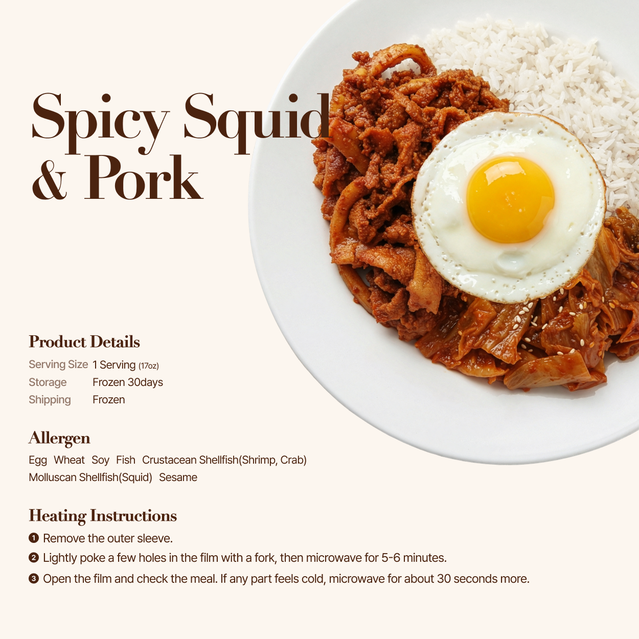 detail info of Korean spicy squid and pork rice bowl frozen lunchbox | Banchan365