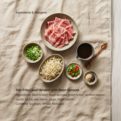 Ingredients for Korean beef brisket and bean sprout stir-fry | Banchan365
