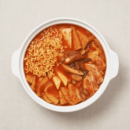 Banchan365 Bubbling budae jjigae, Korean army stew with sausage and kimchi